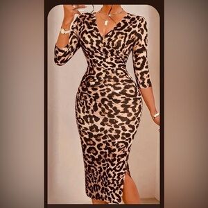 Donna Morgan Brown and Cream Bodycon Dress with Dolman Sleeves